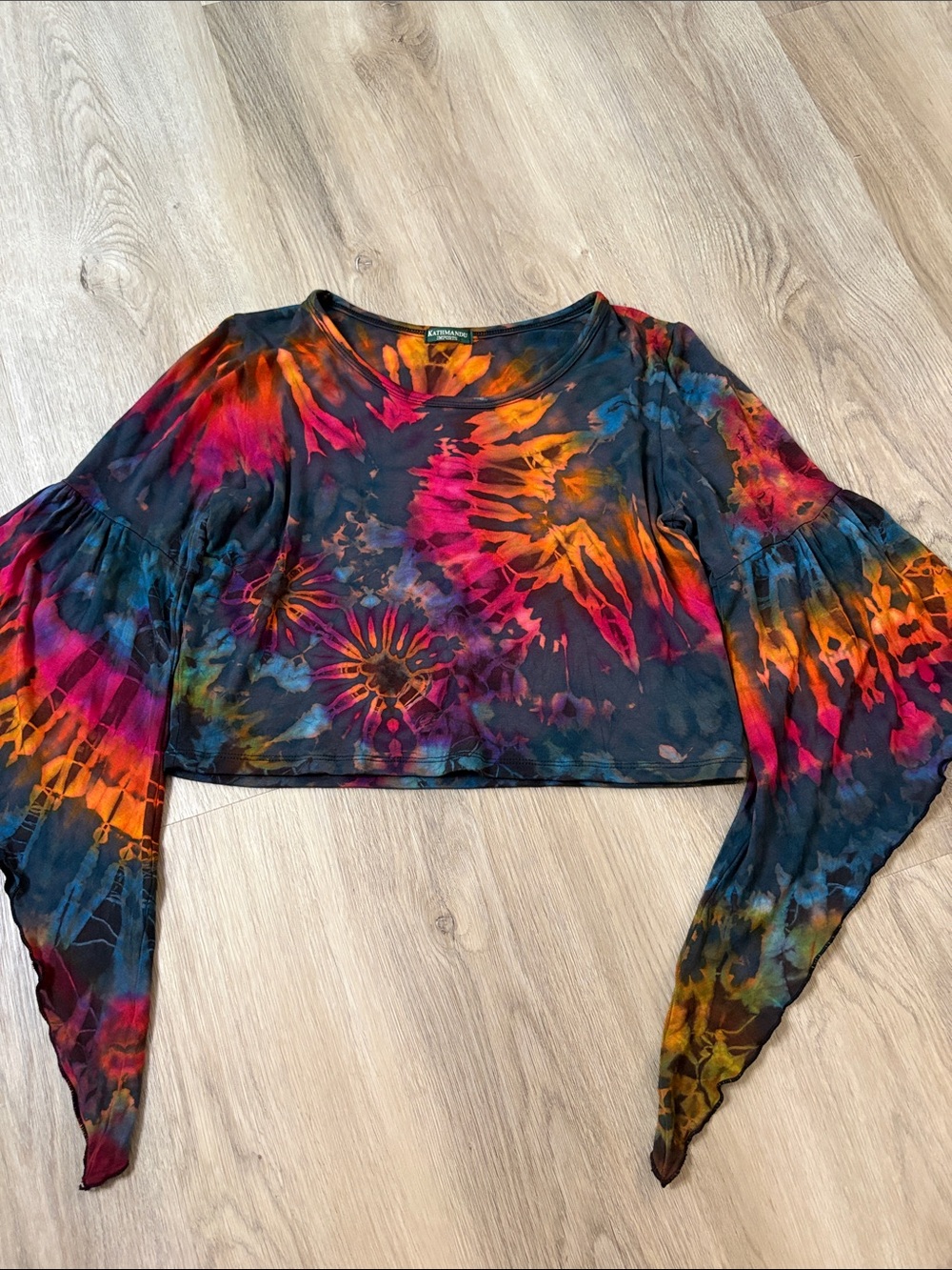 Kathmandu Imports Tie Dye Bell Sleeve Crop Top one size small hippie festival